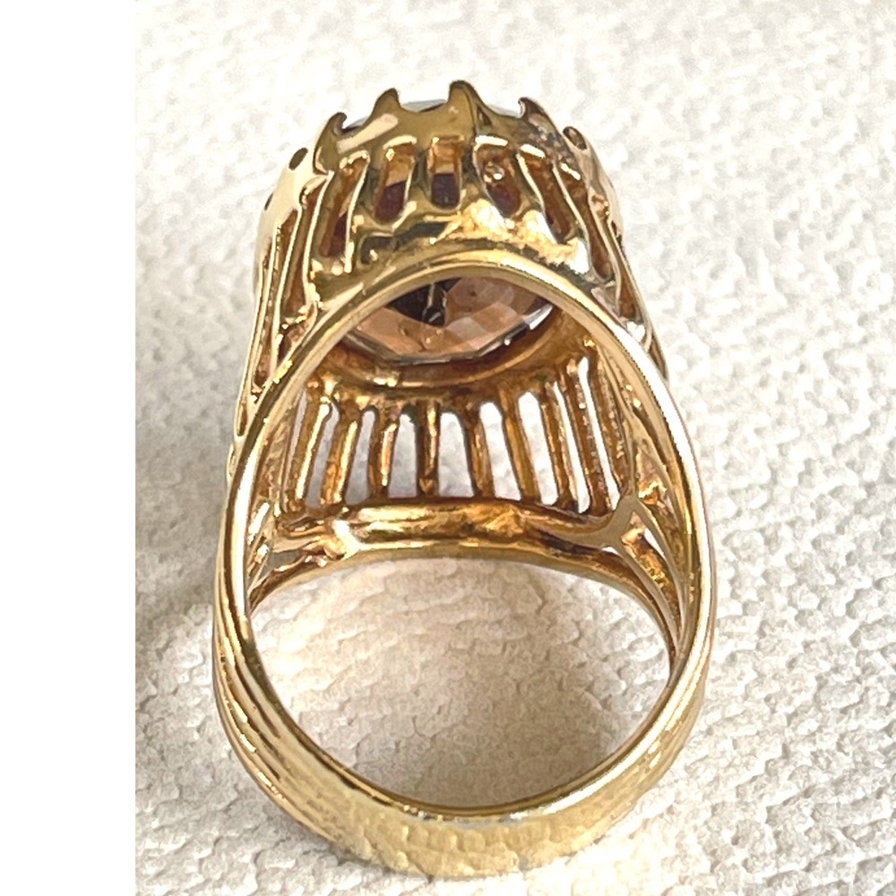 Vintage 18KT HGF Gold Filled Smoky Brown Gemstone Cocktail Ring Size 6 8g - Picture 4 of 8